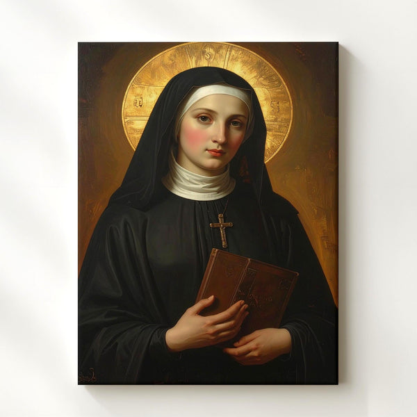 Virgin Mary as Nun Canvas – Devotional Portrait with Halo and Book - Gifitto