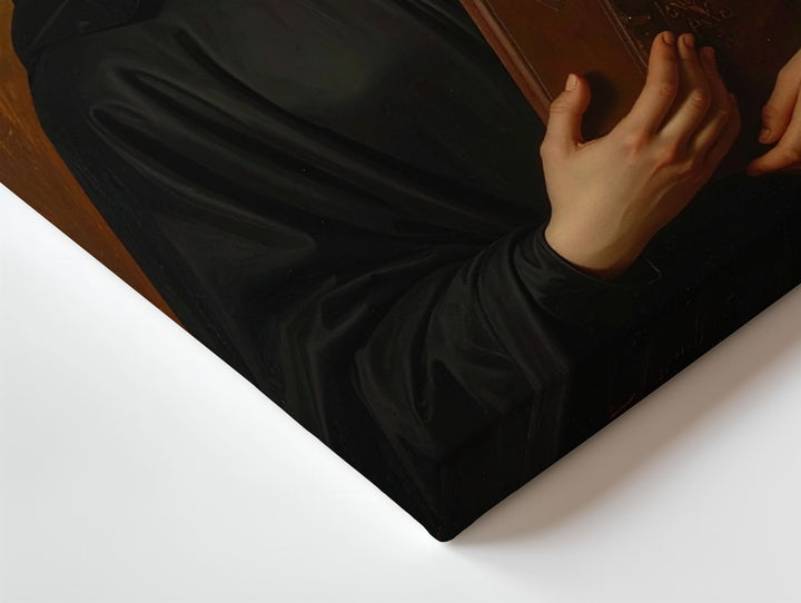 Virgin Mary as Nun Canvas – Devotional Portrait with Halo and Book - Gifitto