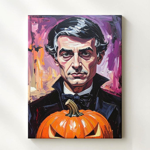 Edgar Allan Poe Pumpkin Portrait Canvas – Moody Gothic Halloween Art - Gifitto