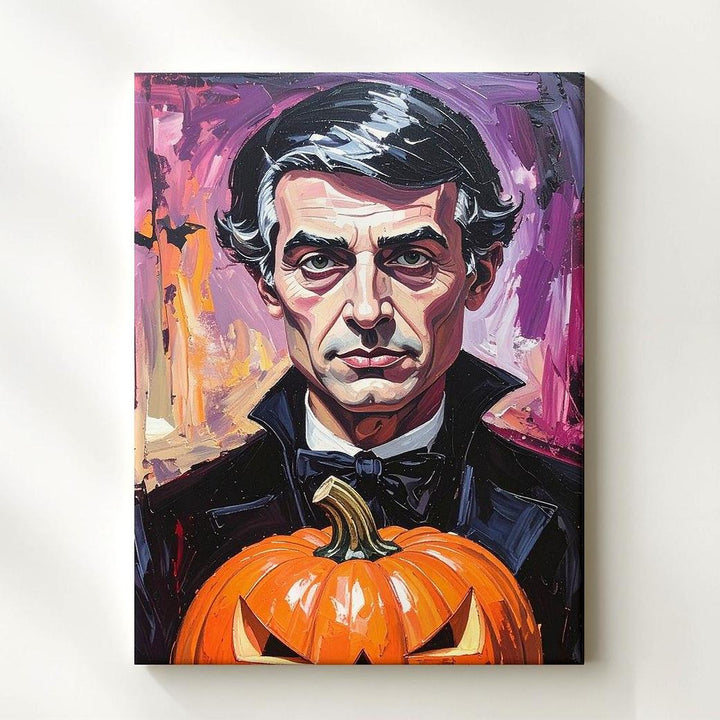 Edgar Allan Poe Pumpkin Portrait Canvas – Moody Gothic Halloween Art - Gifitto