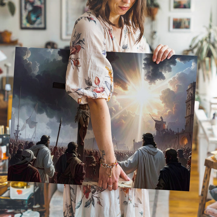 Dramatic Crucifixion Canvas – Jesus on Cross with Divine Light & Witnesses - Gifitto
