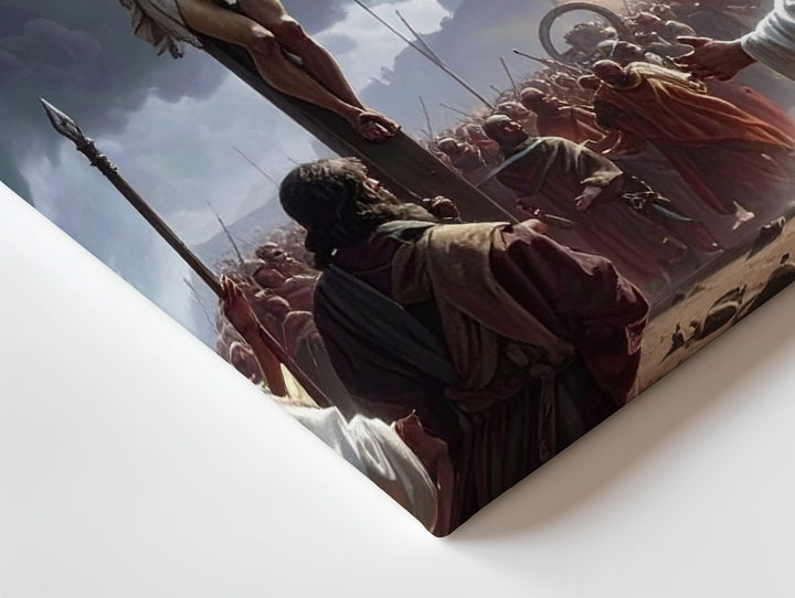 Dramatic Crucifixion Canvas – Jesus on Cross with Divine Light & Witnesses - Gifitto