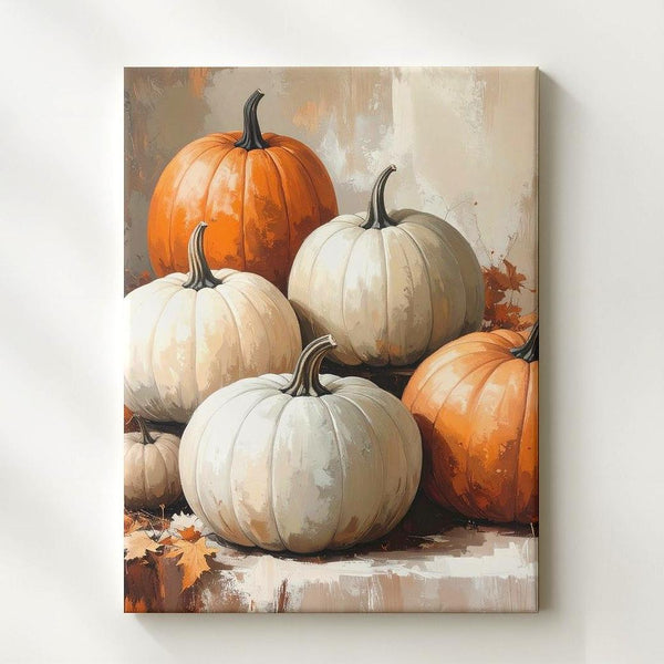 Neutral Pumpkin Still Life Canvas – Vintage Beige Fall Wall Art - Gifitto
