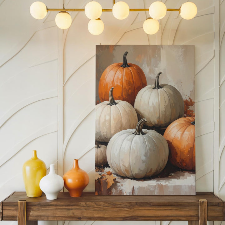 Neutral Pumpkin Still Life Canvas – Vintage Beige Fall Wall Art - Gifitto