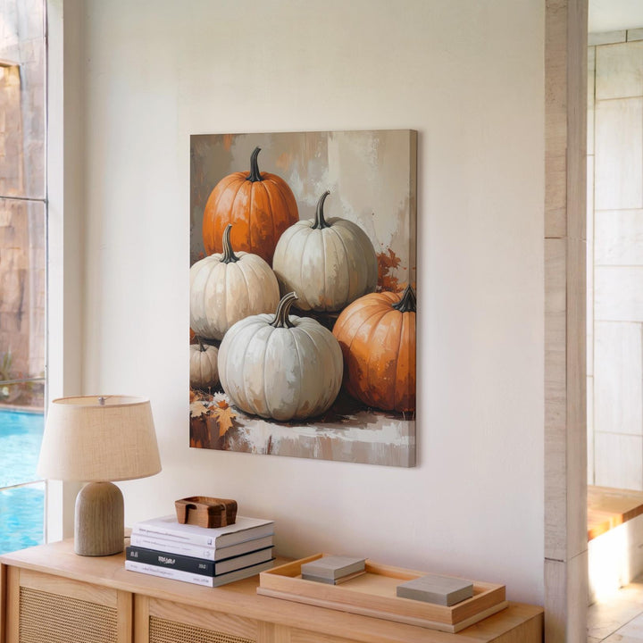 Neutral Pumpkin Still Life Canvas – Vintage Beige Fall Wall Art - Gifitto