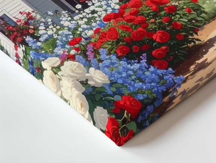 Patriotic Garden Cottage Canvas – Americana Summer Bloom Wall Art - Gifitto