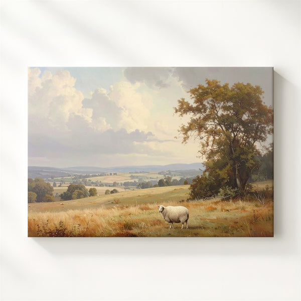Solitary Sheep Canvas – Pastoral Landscape of Peace and Divine Watchfulness - Gifitto