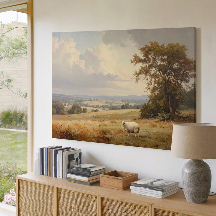 Solitary Sheep Canvas – Pastoral Landscape of Peace and Divine Watchfulness - Gifitto