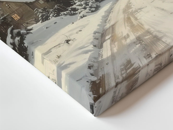 Snowy Village Road Canvas – Peaceful Holiday Country Scene - Gifitto