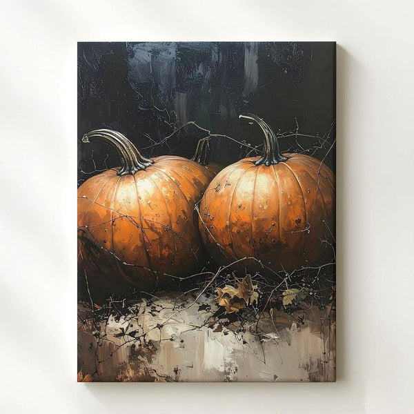 Realistic Pumpkin Still Life Canvas – Autumn Harvest Oil-Style Art - Gifitto