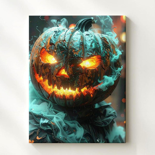 Glowing Pumpkin Demon Canvas – Cinematic Halloween Monster Wall Art - Gifitto