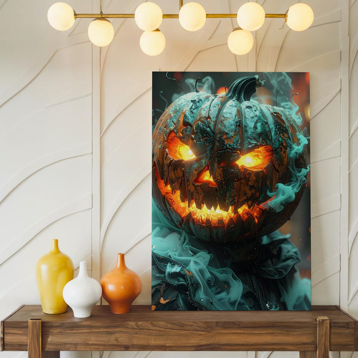 Glowing Pumpkin Demon Canvas – Cinematic Halloween Monster Wall Art - Gifitto