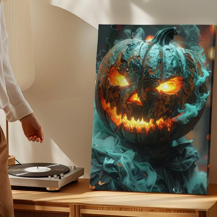 Glowing Pumpkin Demon Canvas – Cinematic Halloween Monster Wall Art - Gifitto