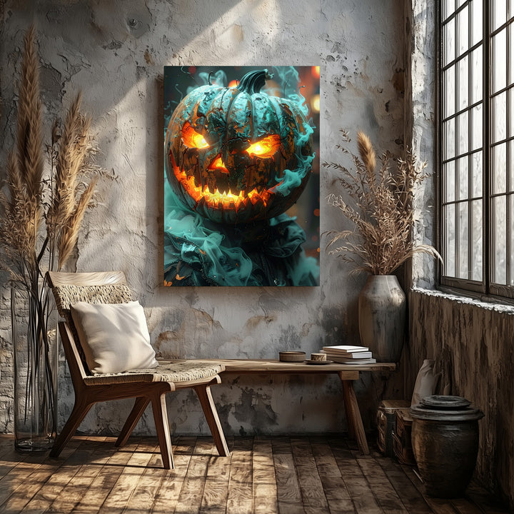 Glowing Pumpkin Demon Canvas – Cinematic Halloween Monster Wall Art - Gifitto