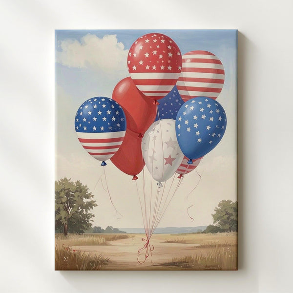 Patriotic Balloon Canvas – Festive Red & Blue 4th of July Wall Art - Gifitto