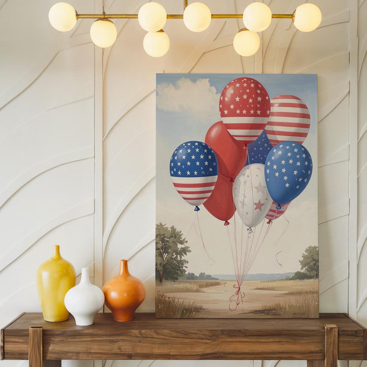 Patriotic Balloon Canvas – Festive Red & Blue 4th of July Wall Art - Gifitto