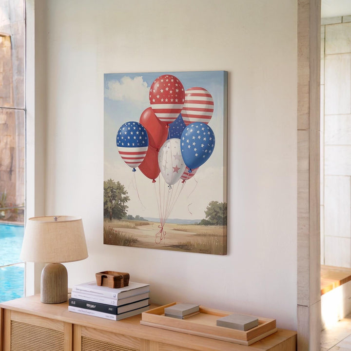 Patriotic Balloon Canvas – Festive Red & Blue 4th of July Wall Art - Gifitto