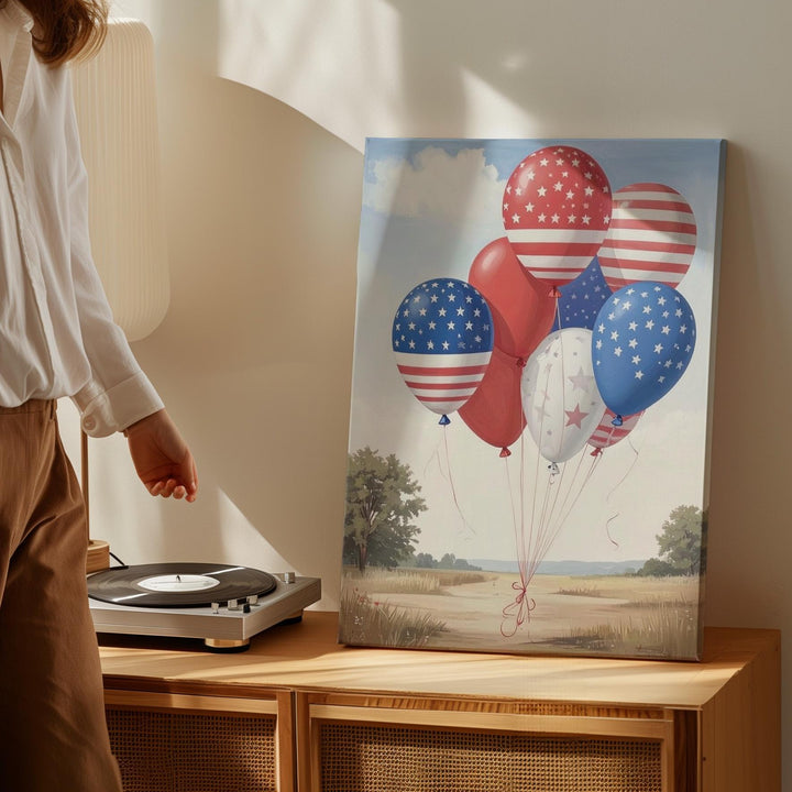 Patriotic Balloon Canvas – Festive Red & Blue 4th of July Wall Art - Gifitto