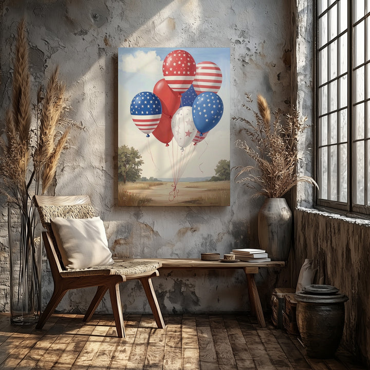 Patriotic Balloon Canvas – Festive Red & Blue 4th of July Wall Art - Gifitto