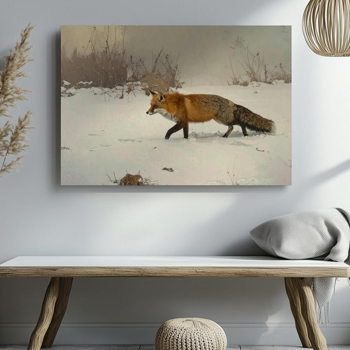 Graceful Red Fox Canvas – Minimalist Winter Wildlife Art - Gifitto