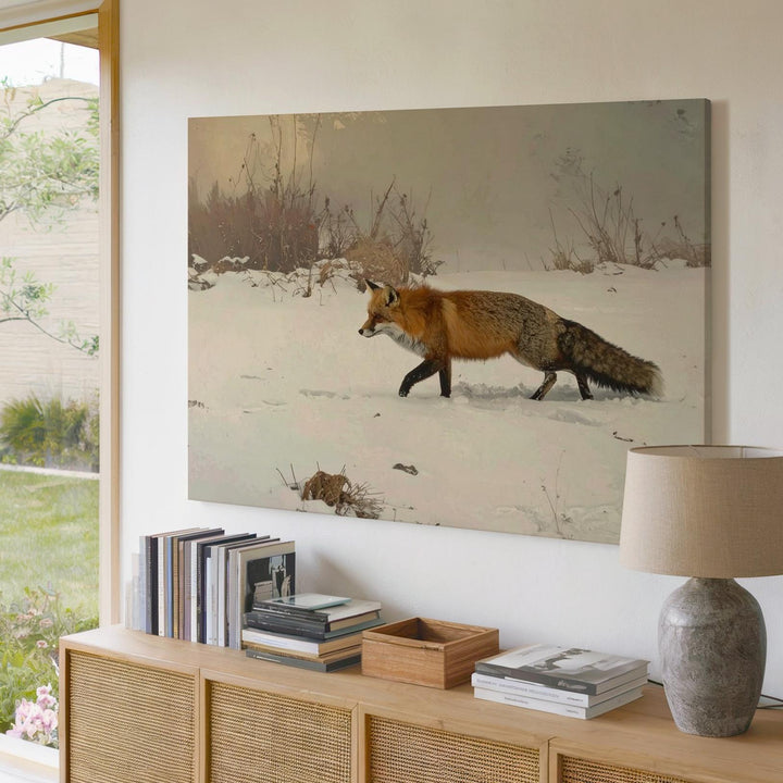 Graceful Red Fox Canvas – Minimalist Winter Wildlife Art - Gifitto