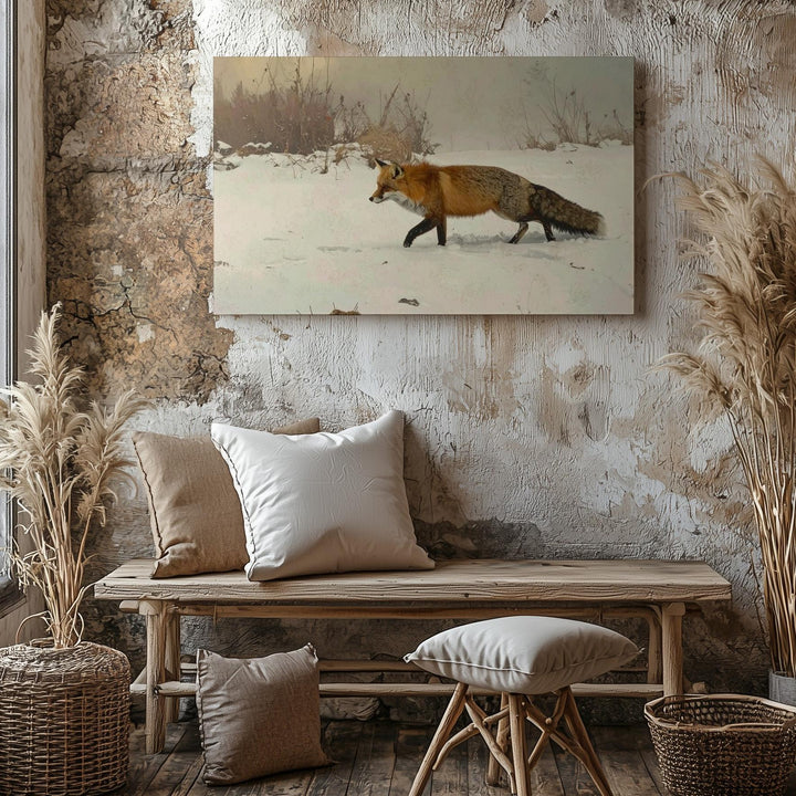 Graceful Red Fox Canvas – Minimalist Winter Wildlife Art - Gifitto