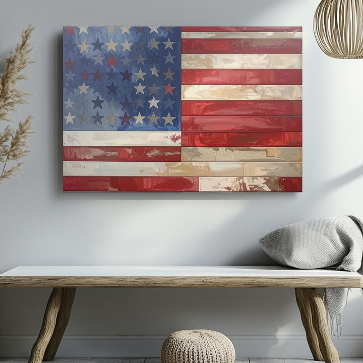 Floral American Flag Canvas – Rustic Artistic Patriotic Wall Art - Gifitto