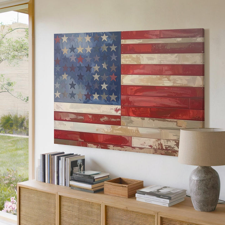 Floral American Flag Canvas – Rustic Artistic Patriotic Wall Art - Gifitto