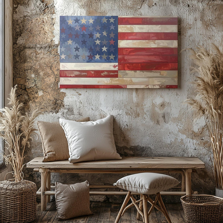Floral American Flag Canvas – Rustic Artistic Patriotic Wall Art - Gifitto