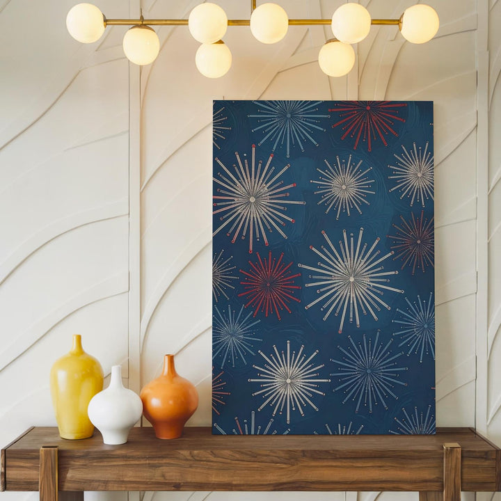 Firework Pattern Canvas – Patriotic Red, White & Blue Celebration Art - Gifitto