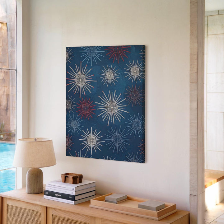 Firework Pattern Canvas – Patriotic Red, White & Blue Celebration Art - Gifitto