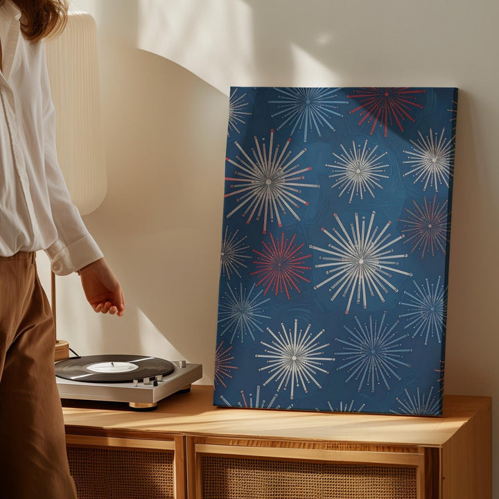 Firework Pattern Canvas – Patriotic Red, White & Blue Celebration Art - Gifitto