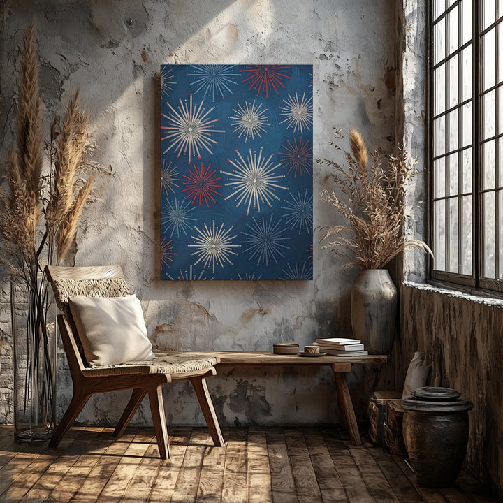 Firework Pattern Canvas – Patriotic Red, White & Blue Celebration Art - Gifitto