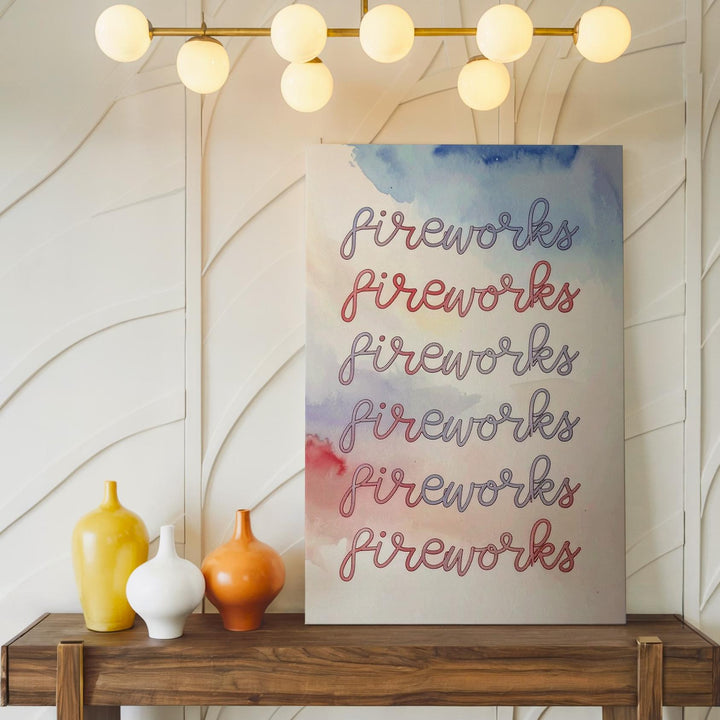 Fireworks Repetition Canvas – Minimalist Red & Blue Typography Wall Art - Gifitto