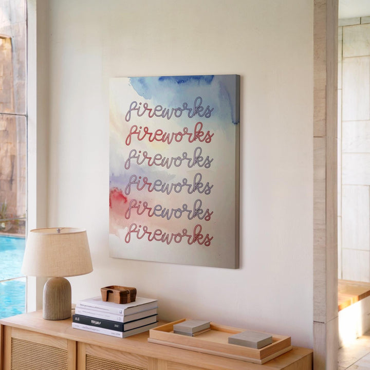 Fireworks Repetition Canvas – Minimalist Red & Blue Typography Wall Art - Gifitto