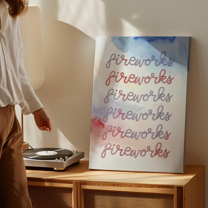 Fireworks Repetition Canvas – Minimalist Red & Blue Typography Wall Art - Gifitto