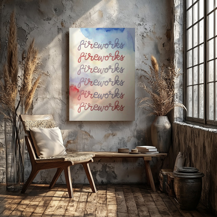 Fireworks Repetition Canvas – Minimalist Red & Blue Typography Wall Art - Gifitto