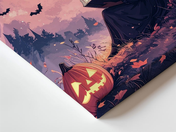 Moonlit Reading Girl Canvas – Dreamy Romantic Halloween Wall Art - Gifitto