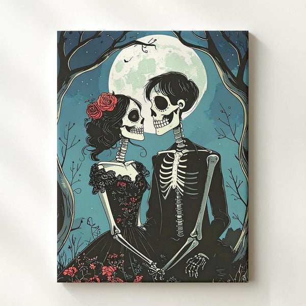 Romantic Skeleton Couple Canvas – Gothic Love & Moonlit Halloween Wall Art - Gifitto