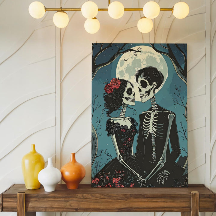 Romantic Skeleton Couple Canvas – Gothic Love & Moonlit Halloween Wall Art - Gifitto