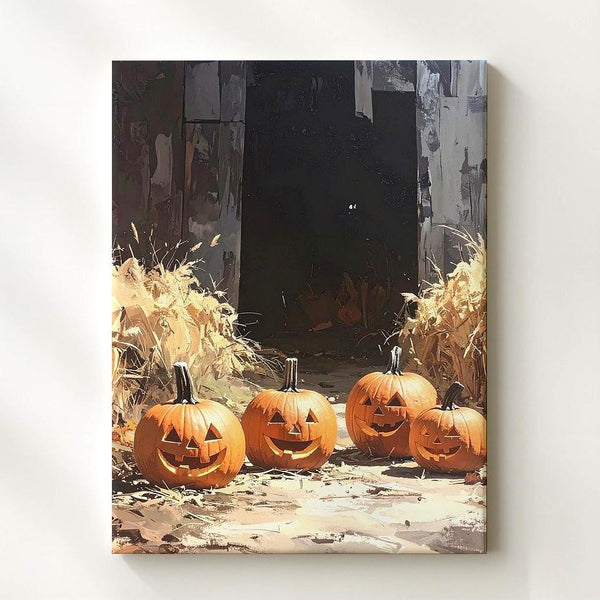 Barn Entrance Pumpkin Path Canvas – Rustic Halloween Mystery Wall Art - Gifitto