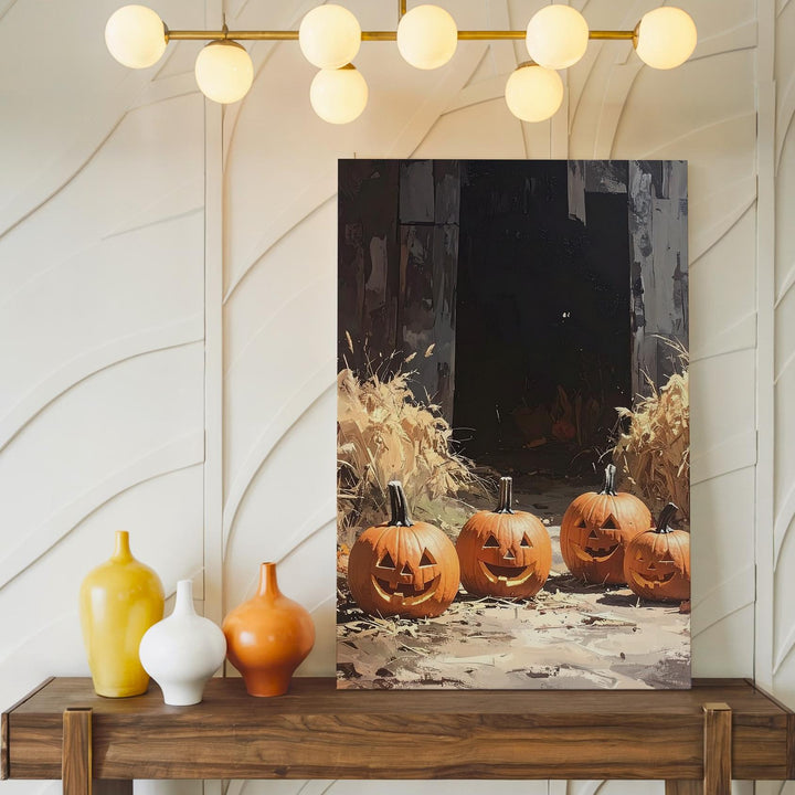 Barn Entrance Pumpkin Path Canvas – Rustic Halloween Mystery Wall Art - Gifitto