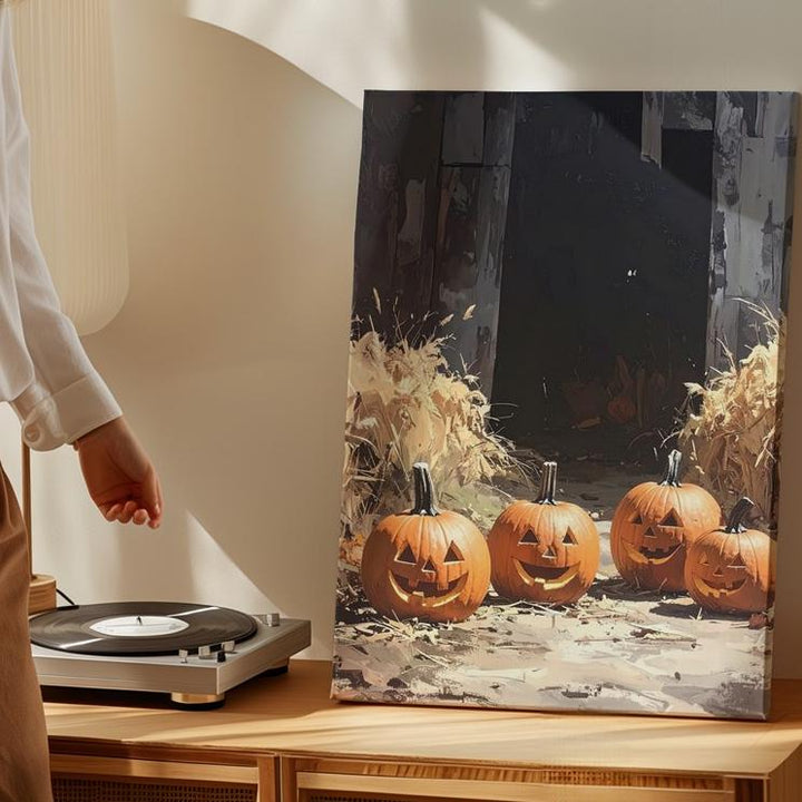 Barn Entrance Pumpkin Path Canvas – Rustic Halloween Mystery Wall Art - Gifitto