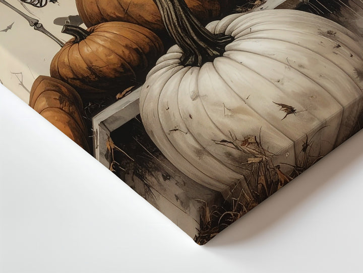Skeleton-Faced Pumpkin Row Canvas – Gothic Halloween Still Life Display - Gifitto