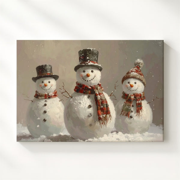 Charming Snowmen Trio Canvas – Vintage-Inspired Christmas Wall Art - Gifitto