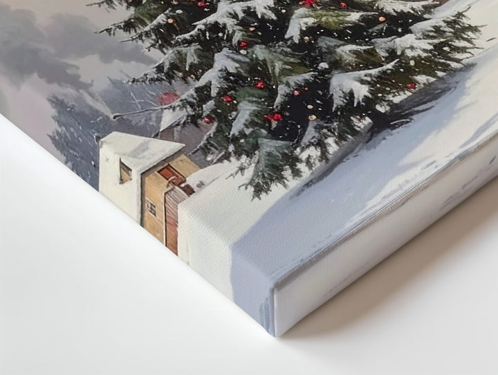 Village Christmas Square Canvas – Peaceful Holiday Tree & Snowy Cottages - Gifitto