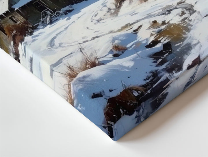 Winter Homestead Canvas – Snowy Cottage with Golden Light & Frosty Landscape - Gifitto