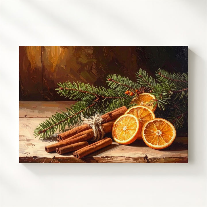 Rustic Cinnamon & Orange Christmas Canvas – Warm Holiday Still Life Art - Gifitto
