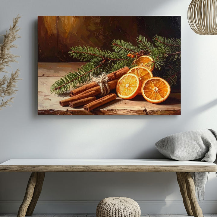Rustic Cinnamon & Orange Christmas Canvas – Warm Holiday Still Life Art - Gifitto