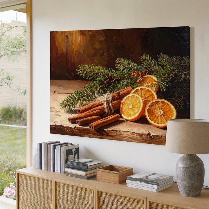 Rustic Cinnamon & Orange Christmas Canvas – Warm Holiday Still Life Art - Gifitto